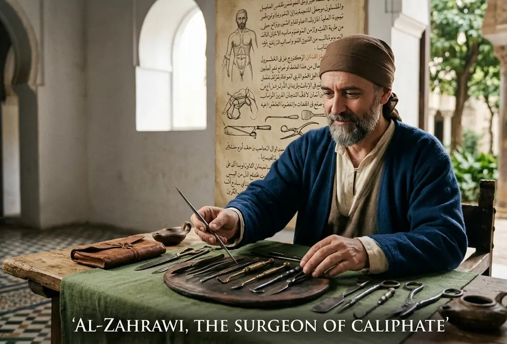 Al-Zahrawi surgical instruments illustration from the Al-Tasrif manuscript, born near Medina Azahara Córdoba