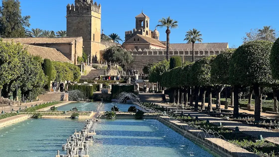 Rectangular pools and cypress-lined terraces of the Alcázar de los Reyes Cristianos gardens in Córdoba