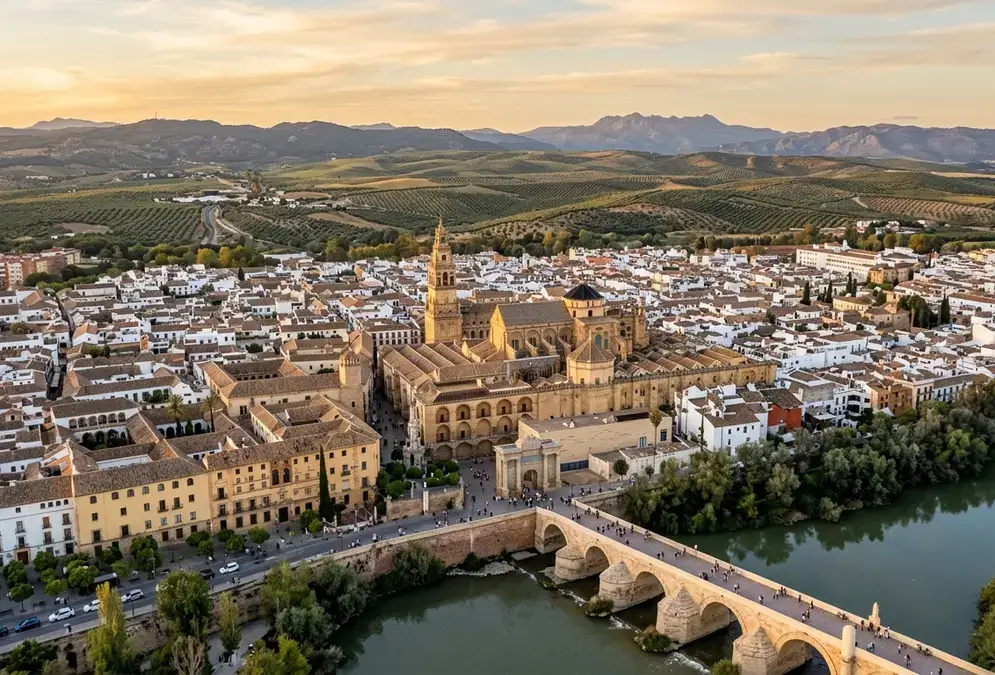 Roman Bridge of Córdoba over the Guadalquivir at dusk