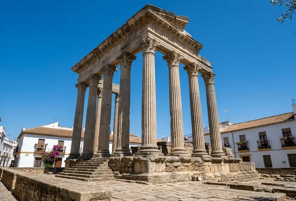 Roman Temple columns rising in the historic centre of Córdoba, 1st century AD