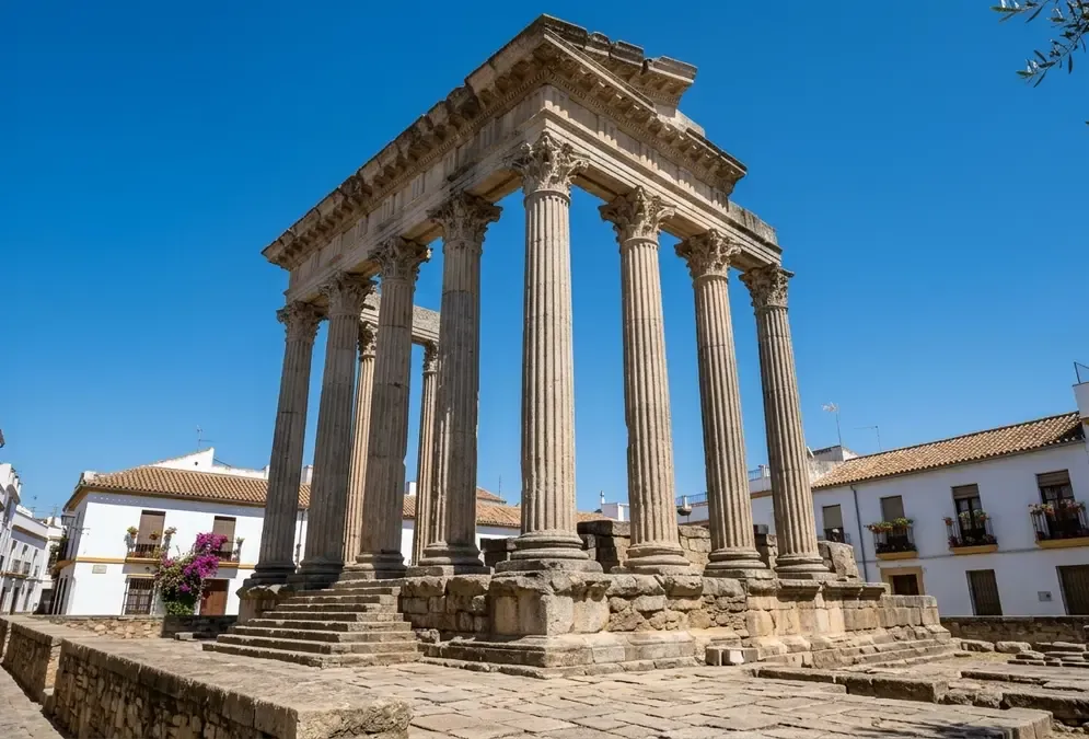 Roman Temple columns rising in the historic centre of Córdoba, 1st century AD