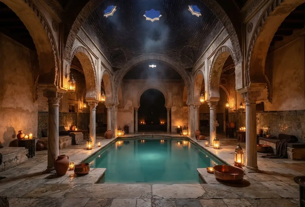 Interior pool at Baños Árabes de Córdoba, an Arab bath in a historic Judería building near the Mezquita-Catedral