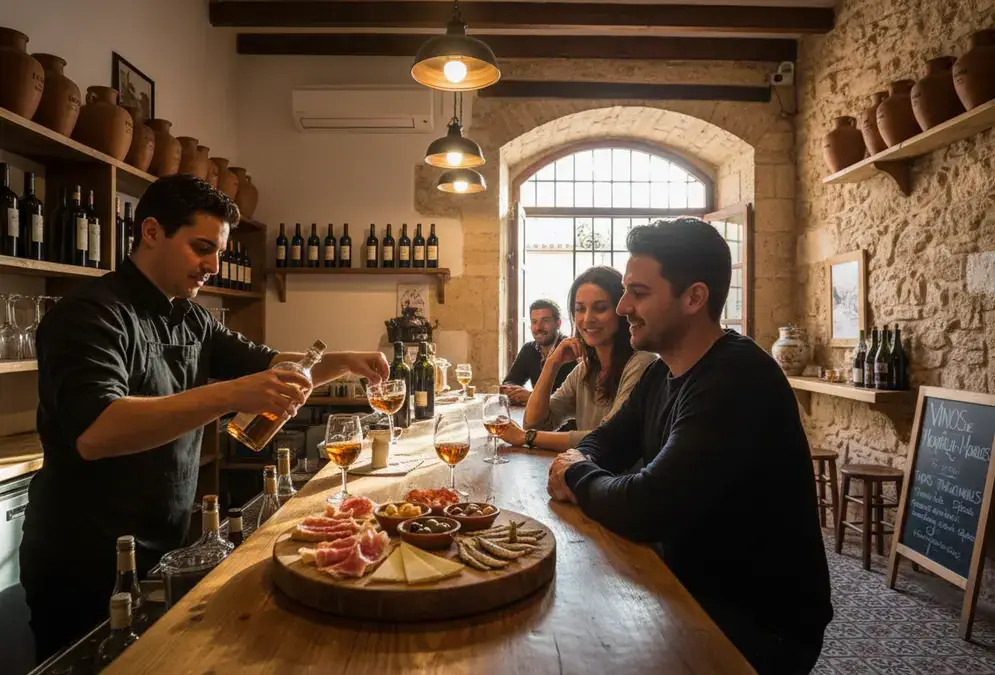 Cozy wine bar in Córdoba's historic center featuring local Montilla-Moriles wines and tapas