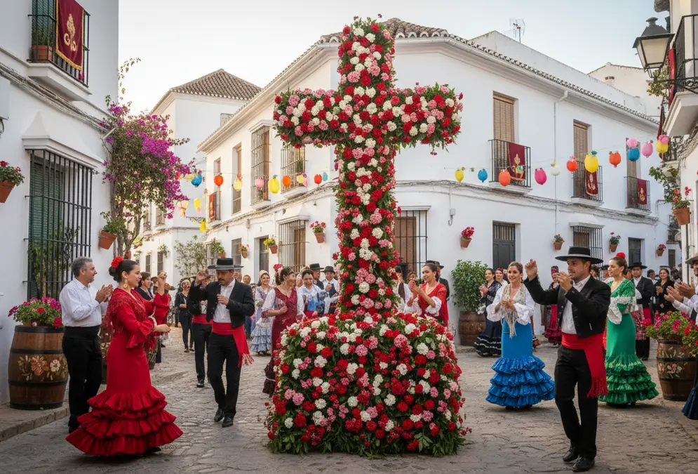 Floral cross decorated with flowers during Córdoba’s May Crosses
