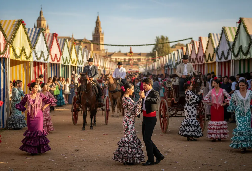 Horse riders and festival atmosphere at the Córdoba Feria