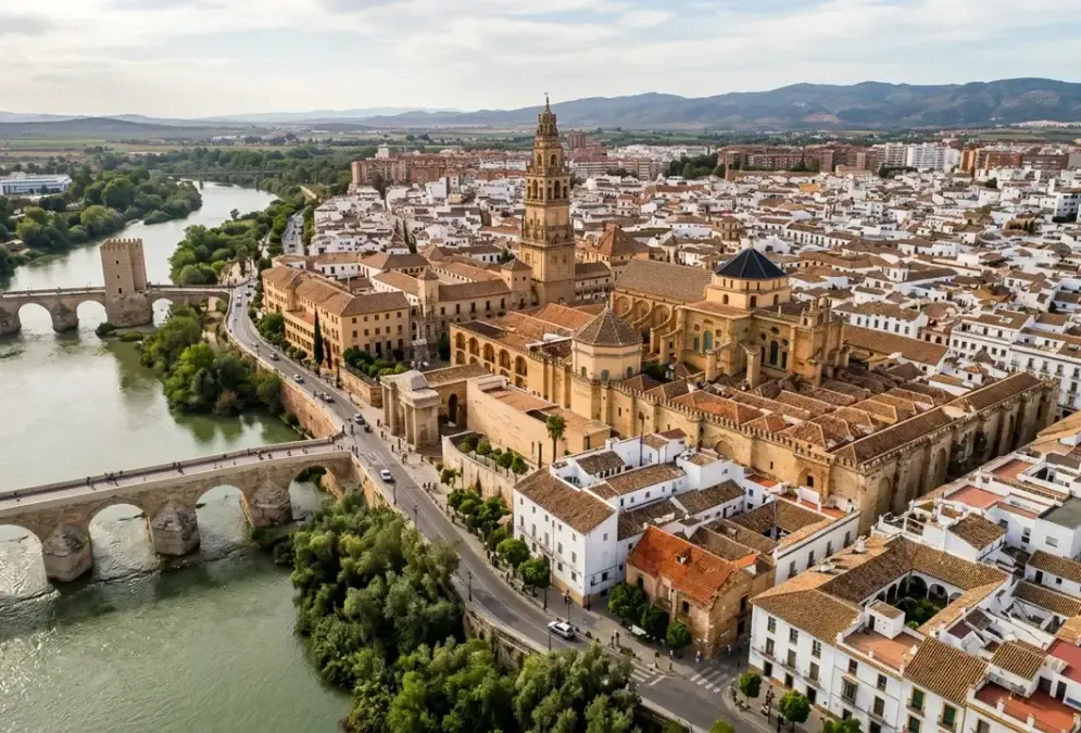 Aerial view of Córdoba old city with Mezquita dome