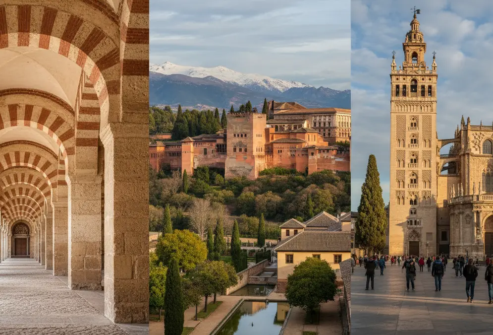 Aerial view of Córdoba's historic centre with the Mezquita at its heart, between Seville and Granada on the Andalusian rail corridor