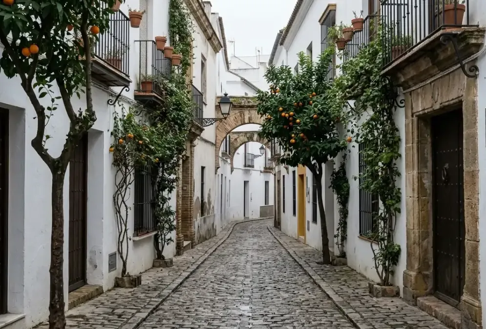 Córdoba in January — empty cobblestone streets, soft winter light, no crowds