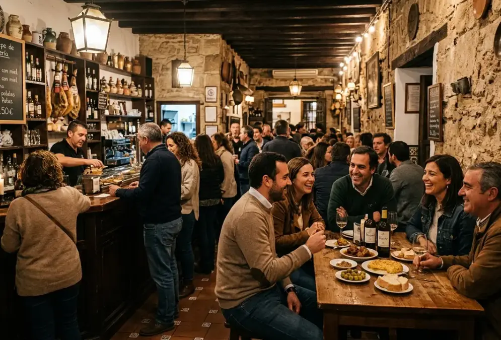 Córdoba in November — cosy tapas bar interior in the historic centre, warm local atmosphere