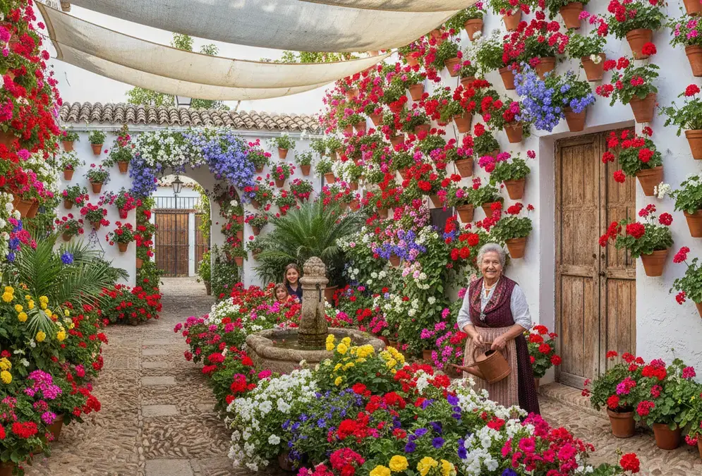 Flower-filled patio in Córdoba during the Festival de los Patios