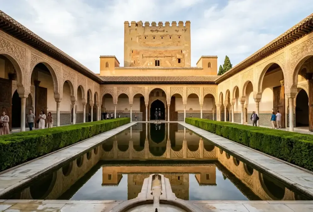 Alhambra Nasrid Palace courtyard with reflective pool, Granada