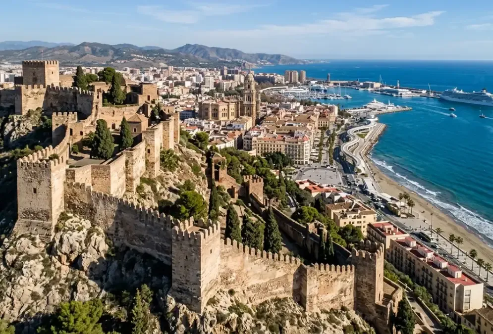 Málaga Alcazaba fortress and Mediterranean coast