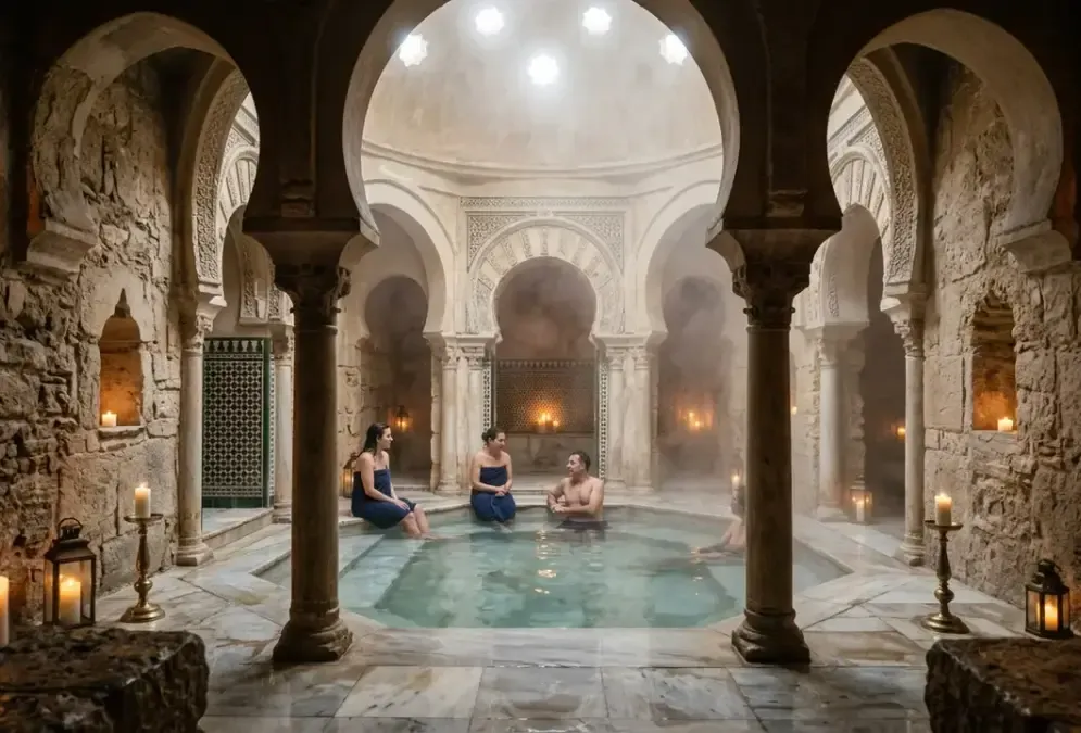 Hammam Arab baths interior, candlelight, Córdoba