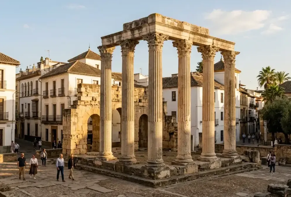 Roman temple columns in Córdoba historic quarter