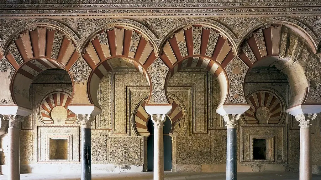 Ruins of Medina Azahara with arches and columns of the Salon Rico
