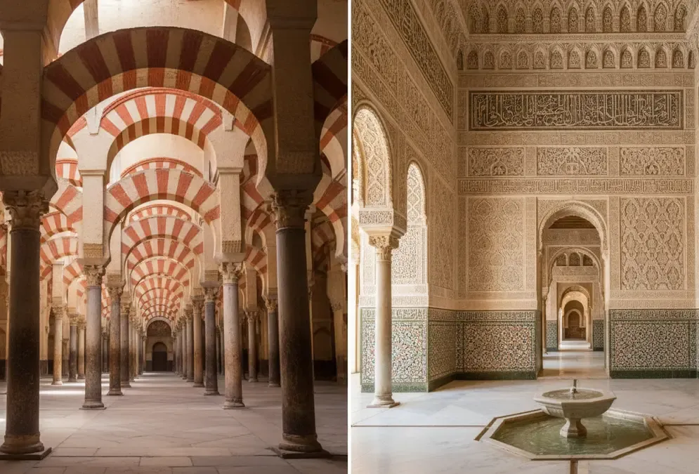 The Mezquita of Córdoba and the Alhambra of Granada, the two defining monuments of the Golden Triangle route