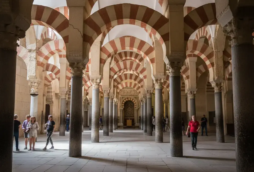 Horseshoe arches and double-tiered columns inside the Mezquita-Catedral of Córdoba