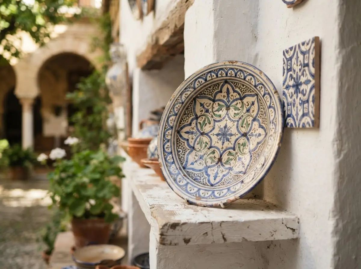 A hand-painted ceramic plate and azulejo
