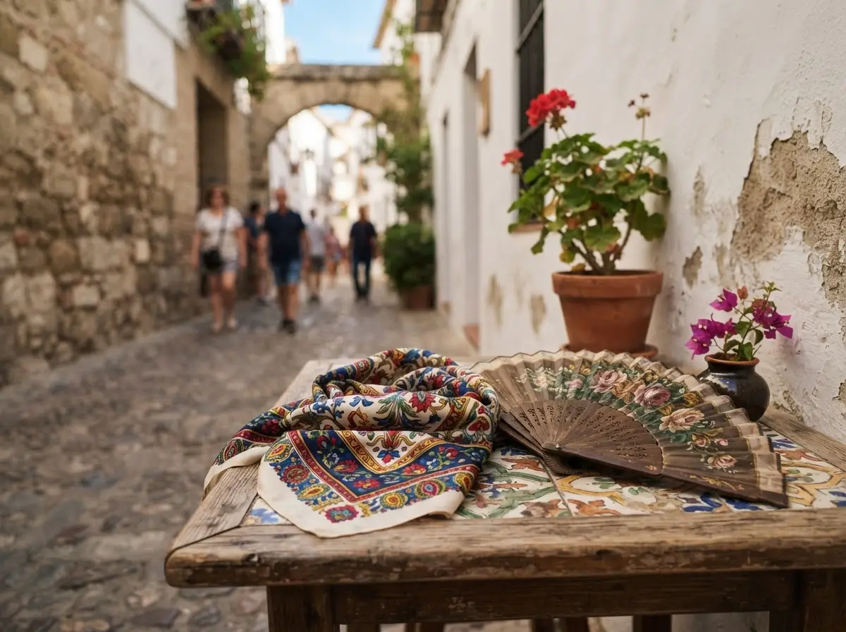 A painted silk scarf and an Andalusian fan