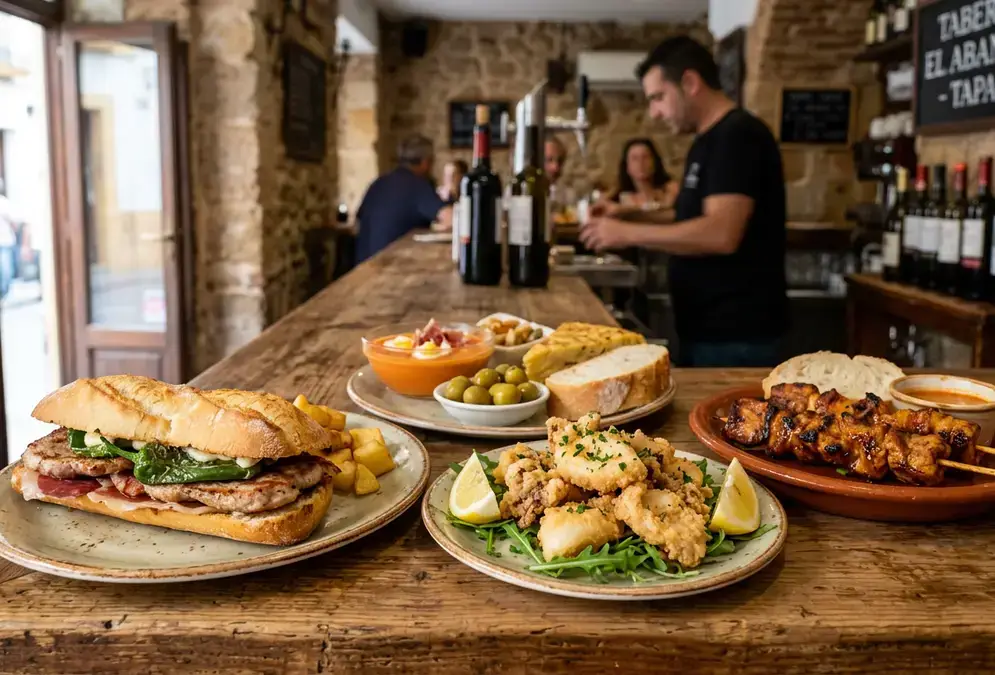 Street food scene in Córdoba — tapas at the bar counter