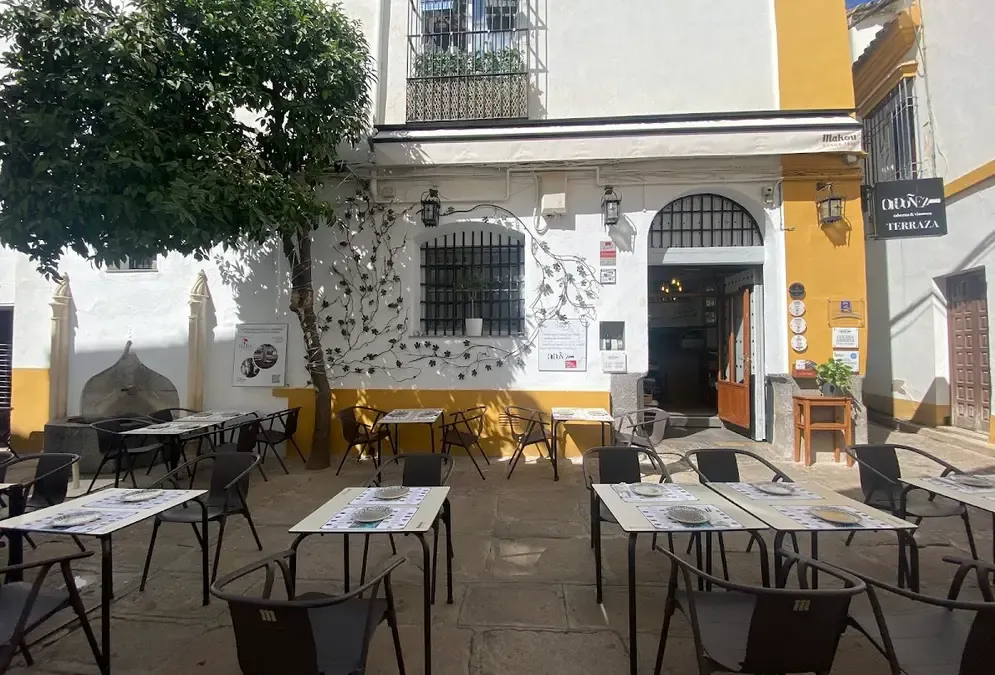 Interior of Vinoteca Ordóñez with historic walls and wine bottle shelves